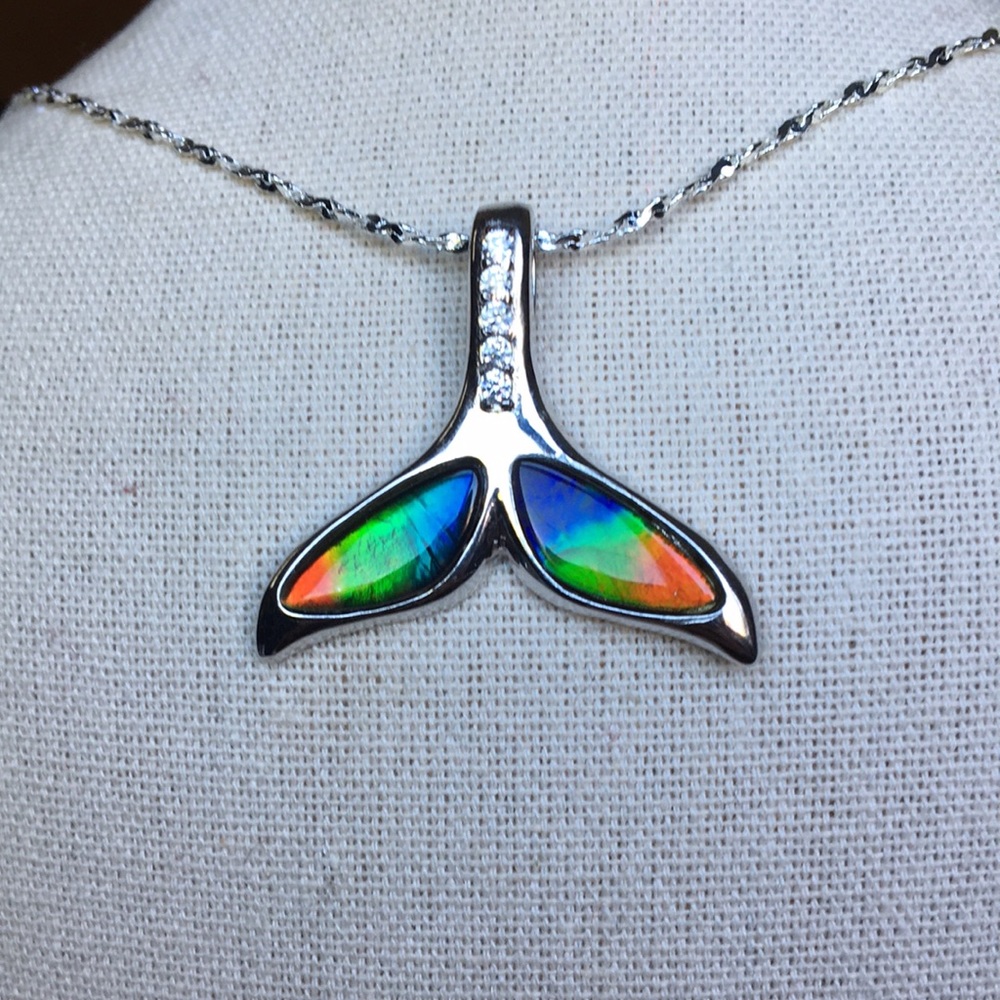 Ammolite Whale Tail in Sterling Silver